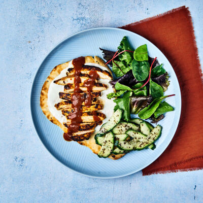 Butter Chicken Curry Loaded Naan With Minty Cucumber