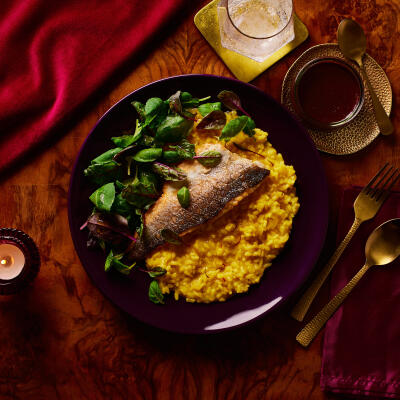 Sea Bass With Lemon And Saffron Risotto